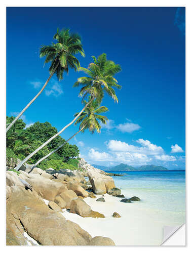 Naklejka na ścianę Anse Severe With Praslin Island in Background, La Digue, Seychelles