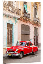 Hartschaumbild Roter Oldtimer in Havanna