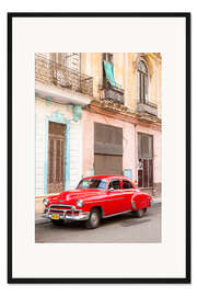 Gerahmter Kunstdruck Roter Oldtimer in Havanna