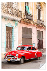 Sticker mural Voiture ancienne rouge à La Havane