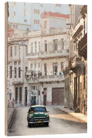 Wood print Taxi driving in Havana