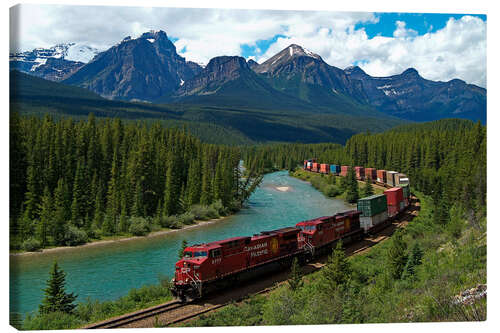 Canvas print Morants bend with railroad and Bow River