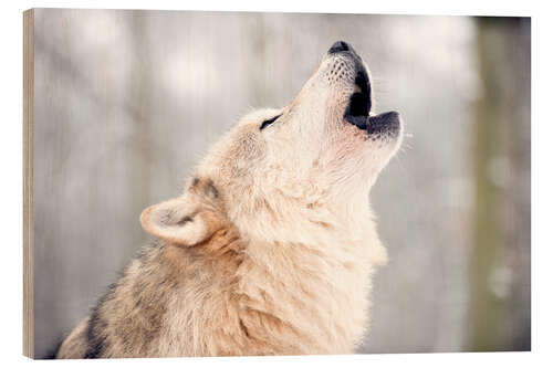 Wood print Wolf howling in the forest