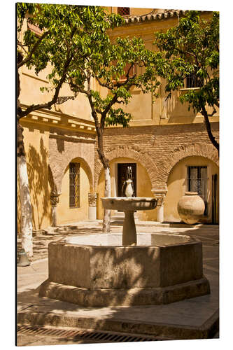 Aluminiumtavla Terrace with fountain in Seville