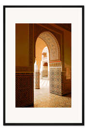 Gerahmter Kunstdruck Large patio columns with azulejos decor, Islamo-Andalucian art, Marrakech Museum, Marrakech, Morocco
