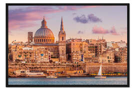 Gerahmter Kunstdruck Valletta bei Sonnenuntergang