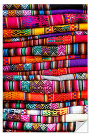 Naklejka na ścianę Woven blankets at a market, Cuzco