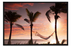 Gerahmter Kunstdruck Hängematte zwischen Palmen