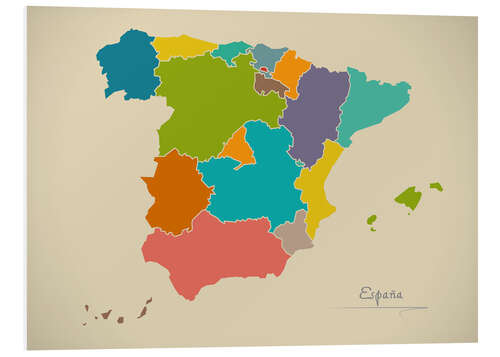 Foam board print Modern Map of Spain Artwork Design