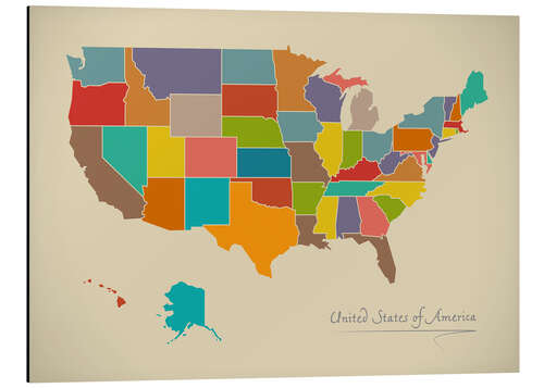 Aluminium print Modern Map of USA Artwork Design