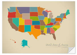 Vinilo para la pared Modern Map of USA Artwork Design