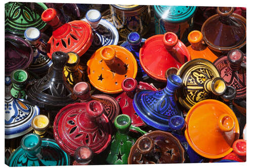 Stampa su tela Colourful tajines, Essaouira, Atlantic coast, Morocco, North Africa, Africa