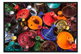 Gerahmter Kunstdruck Colourful tajines, Essaouira, Atlantic coast, Morocco, North Africa, Africa