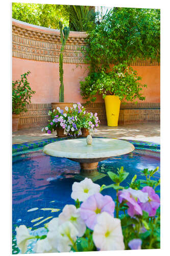 Quadro em PVC Fountain and flowers in the Majorelle Gardens (Gardens of Yves Saint-Laurent), Marrakech, Morocco, N