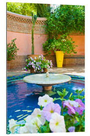 Galleritryk Fountain and flowers in the Majorelle Gardens (Gardens of Yves Saint-Laurent), Marrakech, Morocco, N