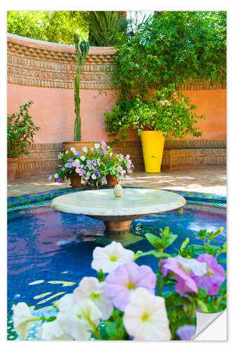 Wall sticker Fountain and flowers in the Majorelle Gardens (Gardens of Yves Saint-Laurent), Marrakech, Morocco, N