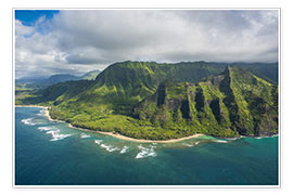 Poster Aerial of the Napali coast, Kauai, Hawaii, United States of America, Pacific