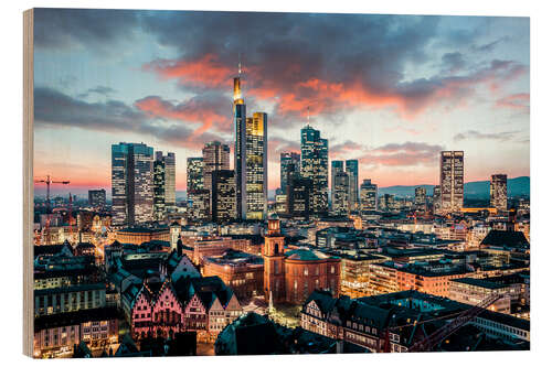 Wood print Frankfurt Skyline