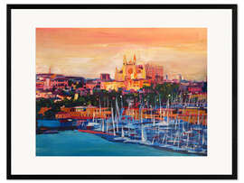 Ingelijste kunstdruk Spain Balearic Island Palma de Mallorca with Harbour and Cathedral