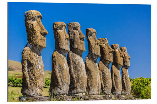 Aluminium print Seven Moai at Ahu Akivi, the first restored altar on Easter Island (Isla de Pascua) (Rapa Nui), UNES