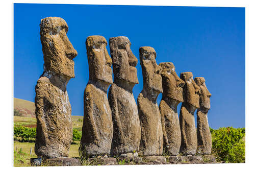 Print på skumplade Seven Moai at Ahu Akivi, the first restored altar on Easter Island (Isla de Pascua) (Rapa Nui), UNES