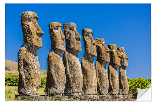 Muursticker Seven Moai at Ahu Akivi, the first restored altar on Easter Island (Isla de Pascua) (Rapa Nui), UNES