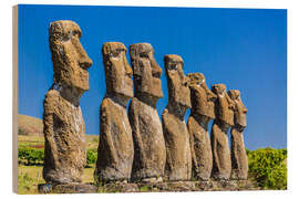 Quadro de madeira Seven Moai at Ahu Akivi, the first restored altar on Easter Island (Isla de Pascua) (Rapa Nui), UNES