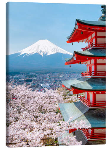 Obraz na płótnie Chureito Pagoda with Fuji and cherry blossoms