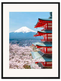 Gerahmter Kunstdruck Chureito Pagode mit Fuji und Kirschblüten