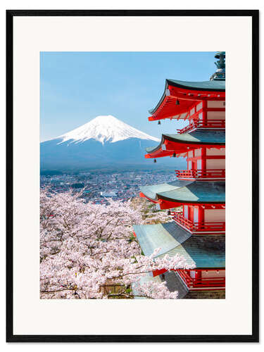 Kehystetty taidepainatus Chureito Pagoda with Fuji and cherry blossoms