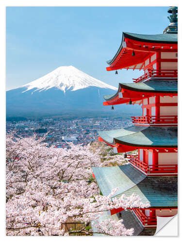 Selvklæbende plakat Chureito Pagoda with Fuji and cherry blossoms