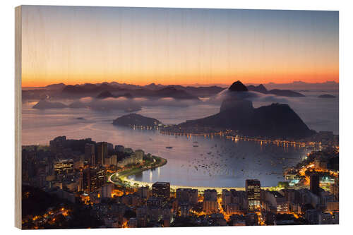 Hout print Sugarloaf Mountain and Botafogo Bay