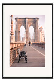 Gerahmter Kunstdruck Bank auf der Brooklyn Bridge