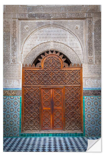 Selvklebende plakat Door of the Medersa Bou Inania, Fes