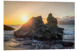 Akryylilasitaulu Rock at the beach with sunset