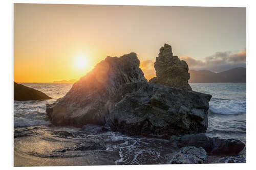 Tableau en PVC Rock at the beach with sunset