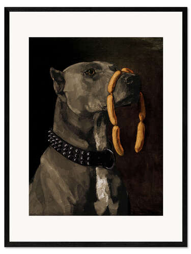 Framed art print Great Dane with sausages