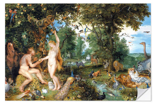 Selvklebende plakat The Garden of Eden with the Fall of Man