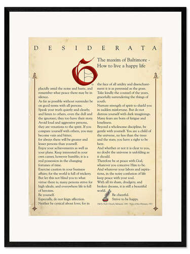 Kunsttryk i ramme Desiderata (engelsk) I