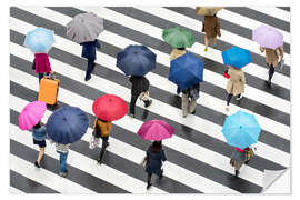 Selvklebende plakat Many people on the street during rainy season