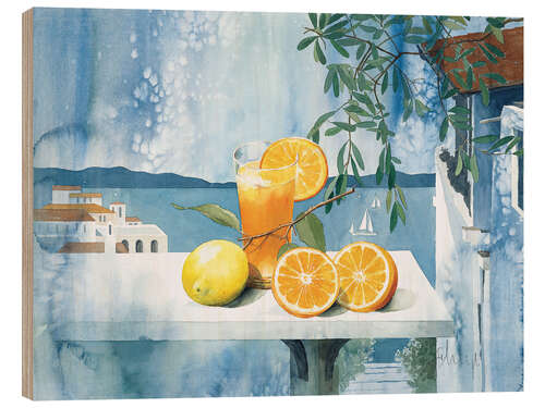 Hout print Glass with oranges