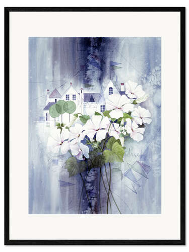 Framed art print View with sweet peas