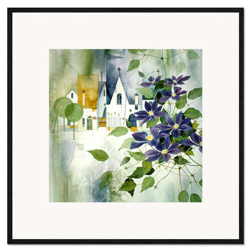 Stampa artistica con cornice Rural impression with clematis