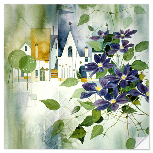 Autocolante decorativo Rural impression with clematis