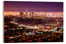 Wood print Los Angeles at night