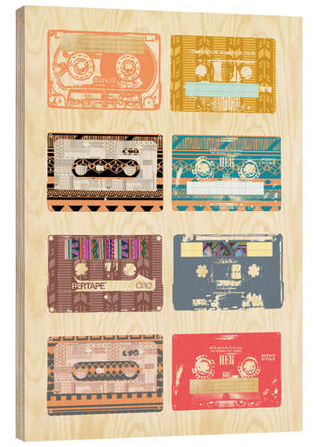 Tableau en bois Collage de cassettes vintage