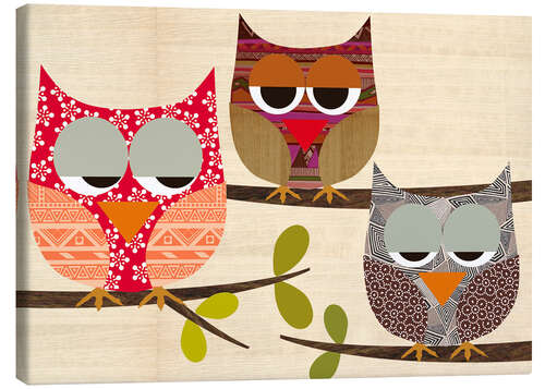 Canvas print Owls on wood Collage