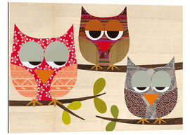 Quadro em plexi-alumínio Owls on wood Collage