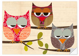 Selvklebende plakat Owls on wood Collage