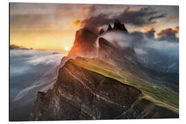 Aluminium print Sunrise in the Dolomites at Seceda